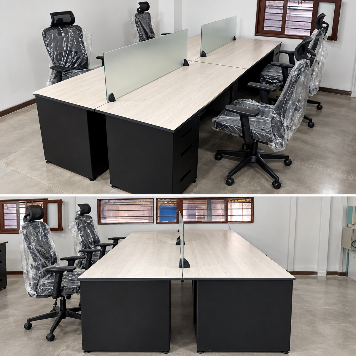 Isla de Trabajo para 4 Personas con Divisores en Vidrio